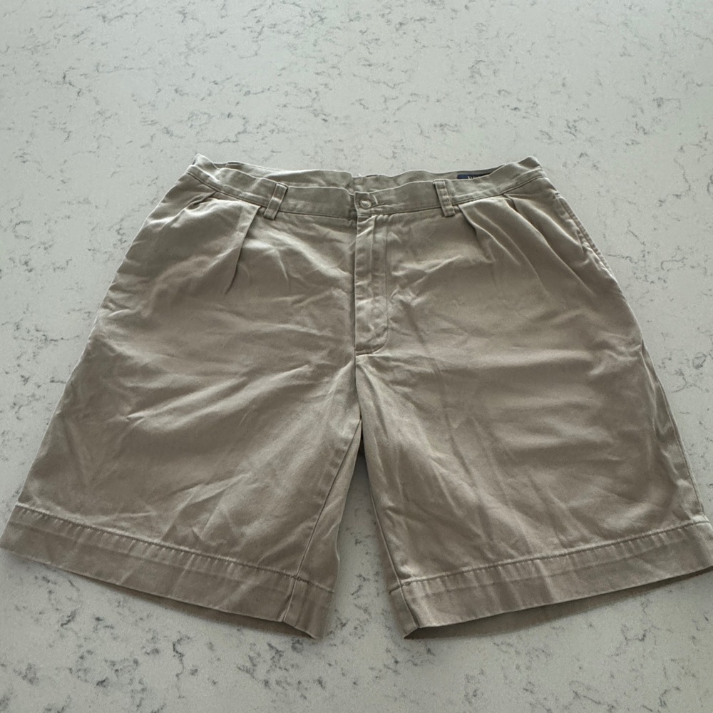 Polo Ralph Lauren Shorts Mens 34 Tan Classic Fit Pleated Khaki Chino Casual